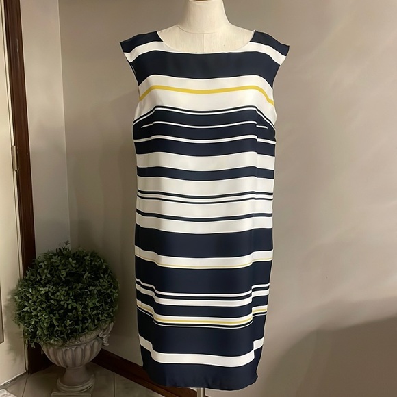 LOFT nautical stripe sleeveless dress zipped side / oval neckline size 12 - 14 - Picture 1 of 12